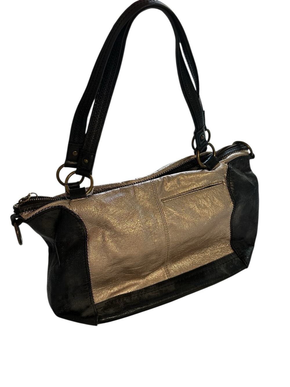 The Sac Handbag Womens Purse Metallic Pockets Leather Black Silver Gold Casual